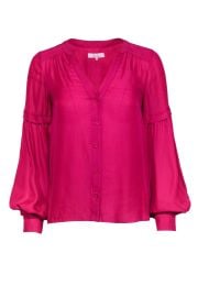 Parker - Fuchsia Silk Blend Button Front Balloon Sleeve Blouse Sz XXS Current Boutique at Current Boutique